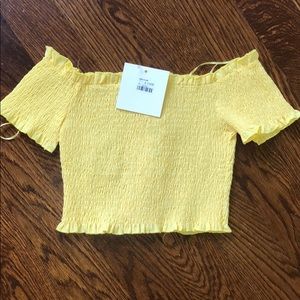 LF Off the shoulder yellow tie crop top